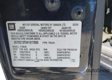 2004 GMC Sierra 1500 Slt from USA, damaged, VIN 2GTEC13T041317893